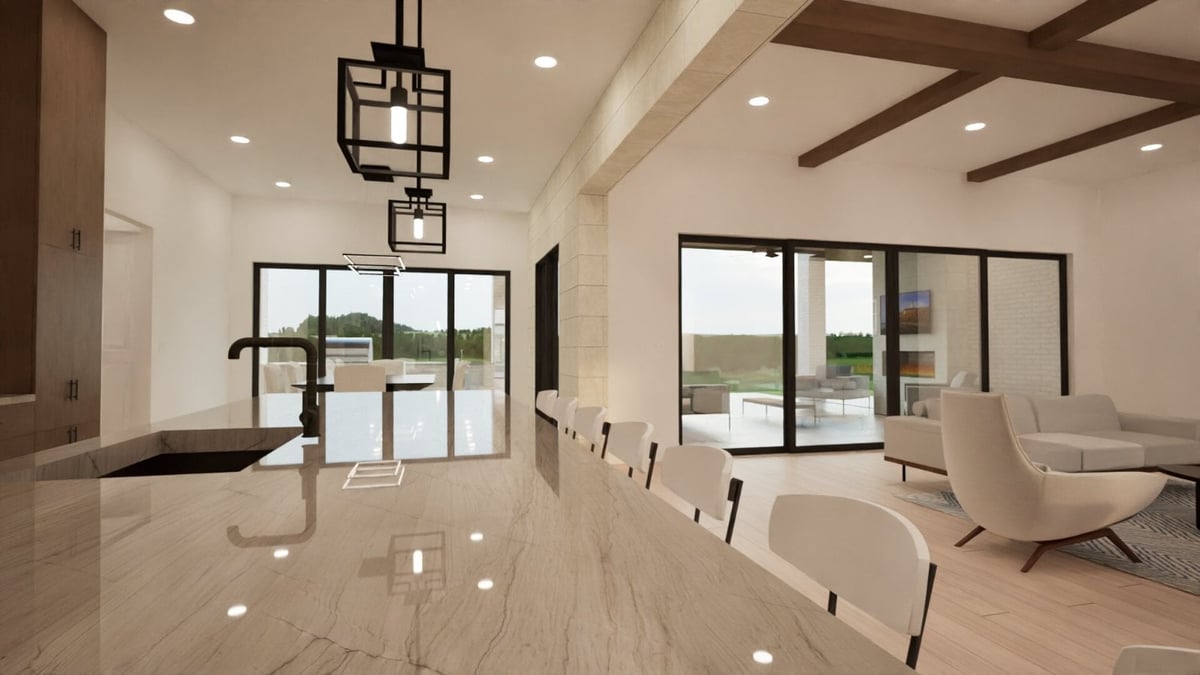 Luxury custom home entertaining space with a designer kitchen and seamless indoor-outdoor connection by Bort Design in Longview,-optimized