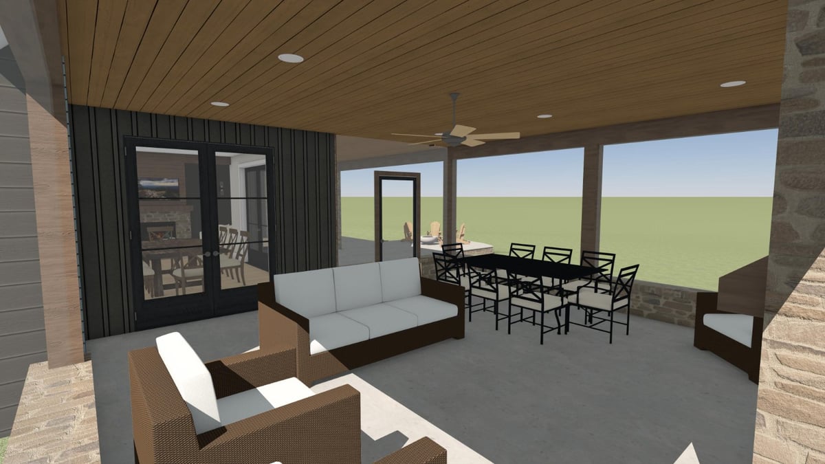 Luxury custom home outdoor entertaining area featuring a screened patio and spacious seating by Bort Design in Longview, TX.-optimized