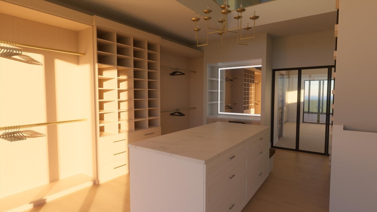 east texas custom home design walk in closet marble top island lighted mirror wood cubbies