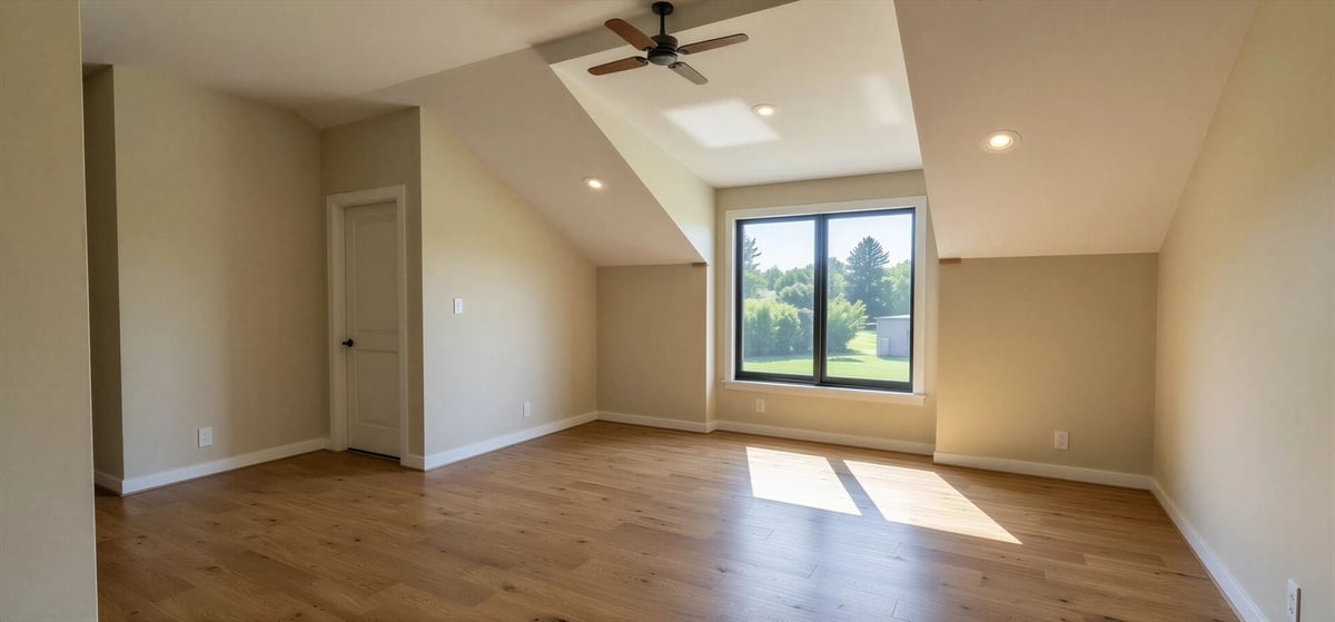 east texas custom home bonus room vaulted ceiling ceiling fan large window wood floors bort custom homes