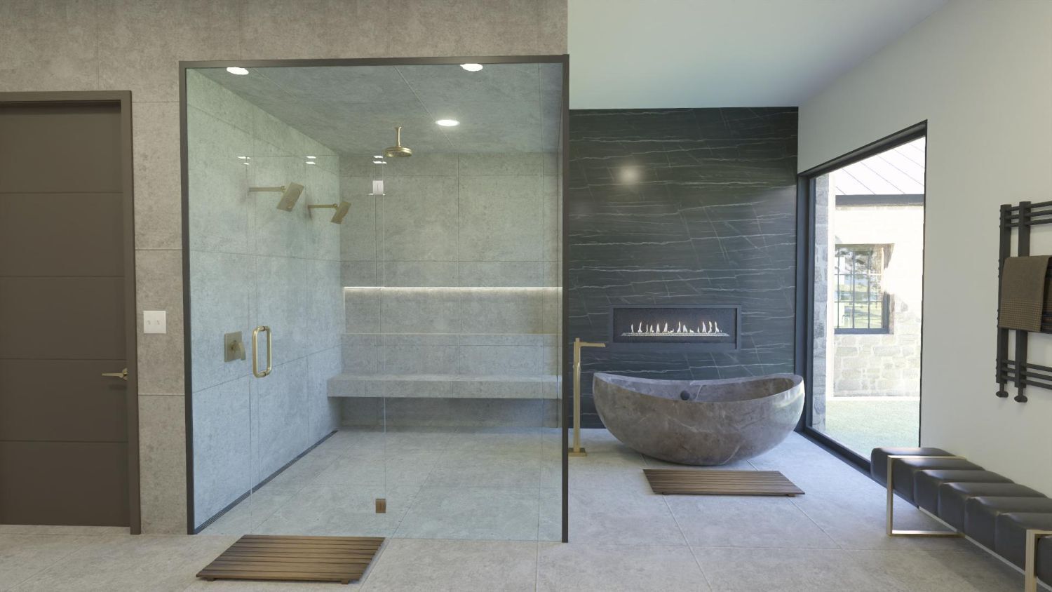 Luxury primary bathroom in a custom home by Bort Design with spa-inspired finishes and modern design in Longview, TX.-optimized