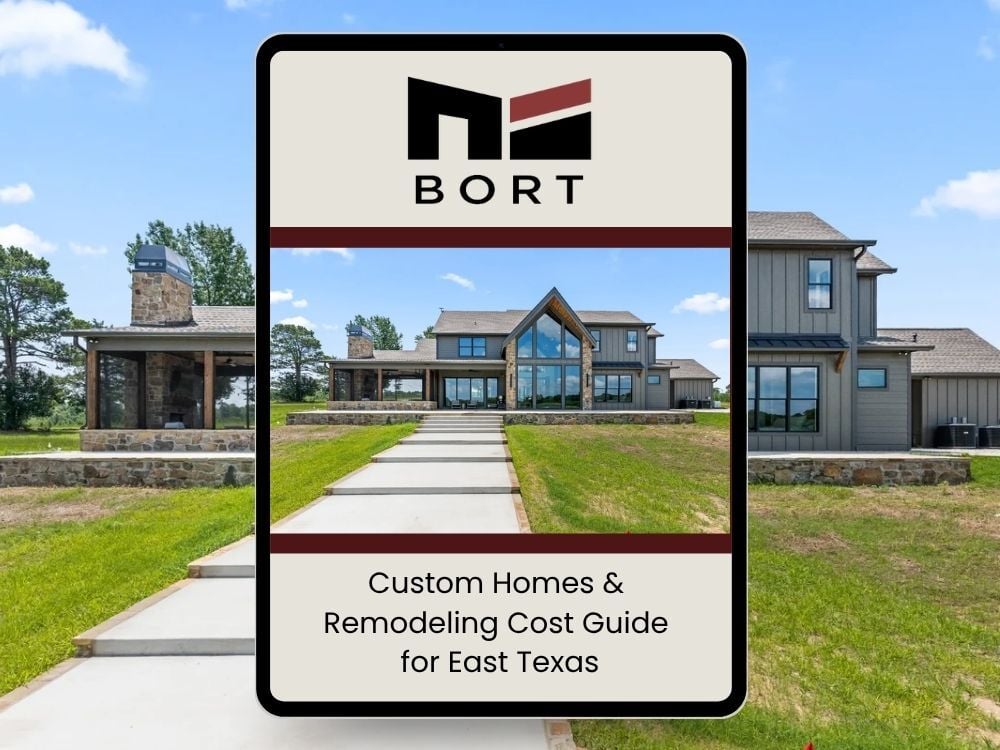 Cost Guide Graphic with background image of a custom home foyer CTA